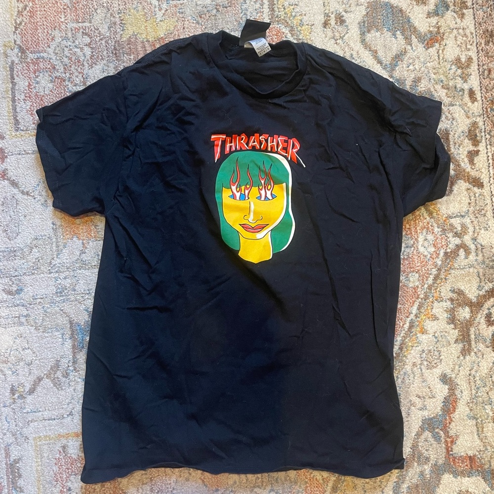Thrasher Black Tee with Colorful Graphic